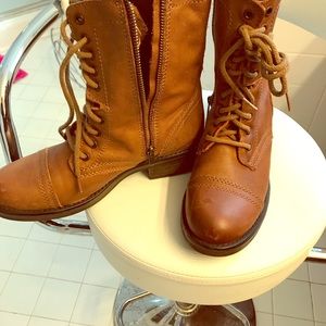 Tan combat boots with original box & plastic.